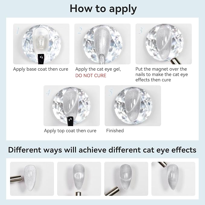 Cat Eye Gel Nail Polish, Silver Glitter Magnetic Nail Polish Smoothie with Magnet Stick, Holographic Shimmer Cateye Effect, UV Velvet Nail Art Manicure Salon DIY Home, 12ML