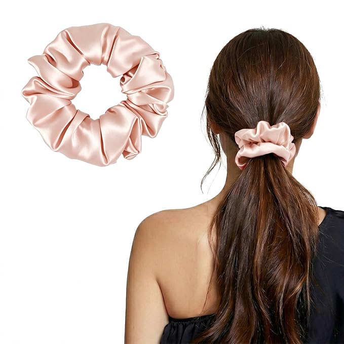 ZLYC 100% Mulberry Silk Scrunchie 19 Momme Gentle Creaseless Hair Tie for Women Dent-Free Ponytail Holder, 3.5cm Solid Blush Pink