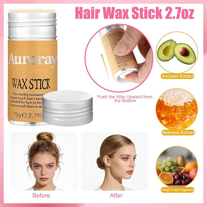 4 Pcs Boar Bristle Slick Back Hair Brush Comb with Hair Wax Stick and 500 Elastic Hairs Bands for Women Men Sectioning, Parting