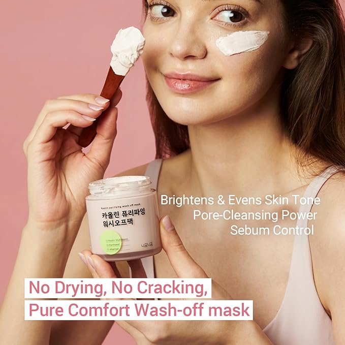 Kaolin Purifying Wash Off Pack, Pore Cleansing Mask for Dry Sensitive Skin, Softening and Hydrating, Korean Skincare (3.88oz / 110g)