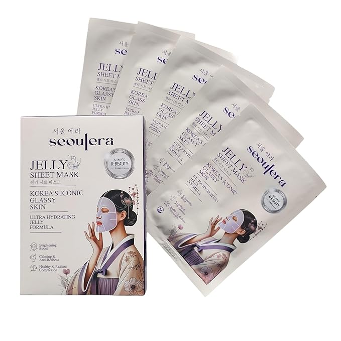 Hydrating Jelly Sheet Mask, Korean Face Mask, Deep Moisture & Glass Skin Glow, Brightening & Soothing for Dry and Dull Skin