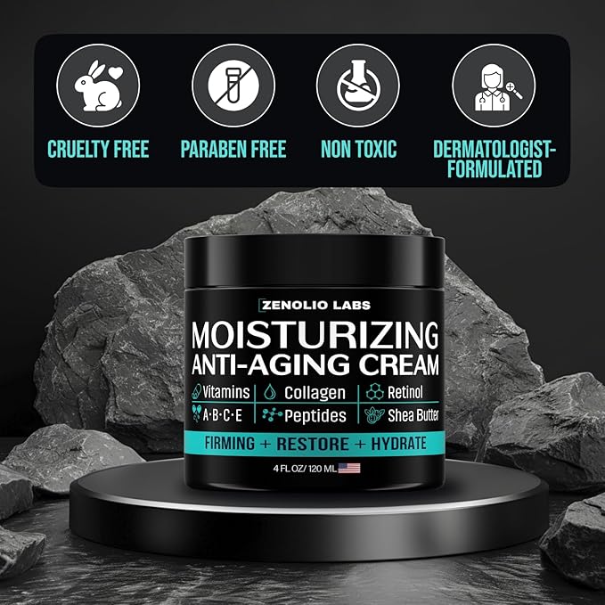 (2 Pack) Mens Face Moisturizer Cream - Anti Aging & Wrinkle Face Cream - Mens Facial Moisturizer - Retinol, Collagen, Peptides, Vitamins E & A - Facial Skin Care - After Shave Lotion - 8 oz Total