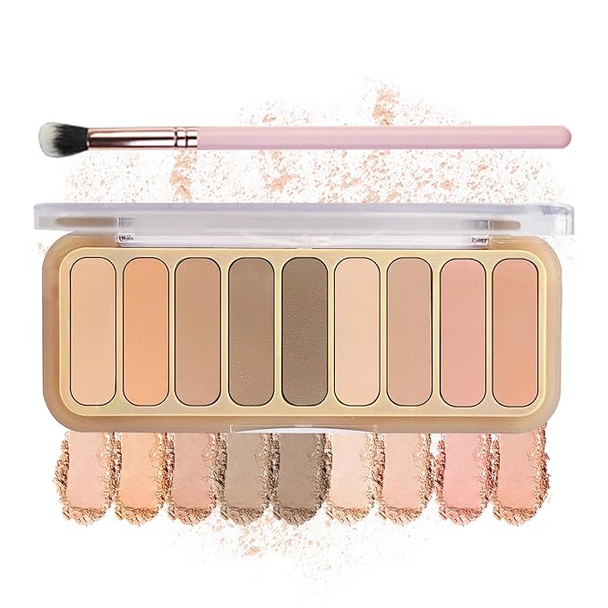 IONSGAKO 9 Color Matte Naked Eyeshadow Palette - Natural Nude, Smoky Brown, Taupe Ultra-Blendable Highly Pigmented Eye Shadows with Brush - 04 Milk Tea