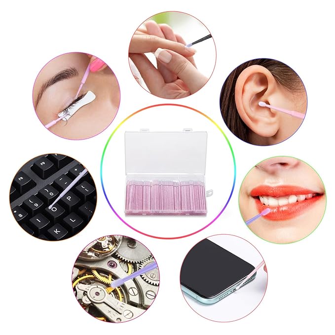 300pcs Disposable Micro Applicators brushes,JASSINS Eyelash Extensions Microfiber Wands Applicator Brush,False Eyelashes Brush Clean Mascara swabs(2.0 mm With Container) (PURPLE)