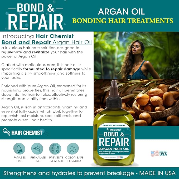 Hair Chemist Bond & Repair Argan Oil - Bonding Treatment for Damaged Hair, 7.1 Ounces