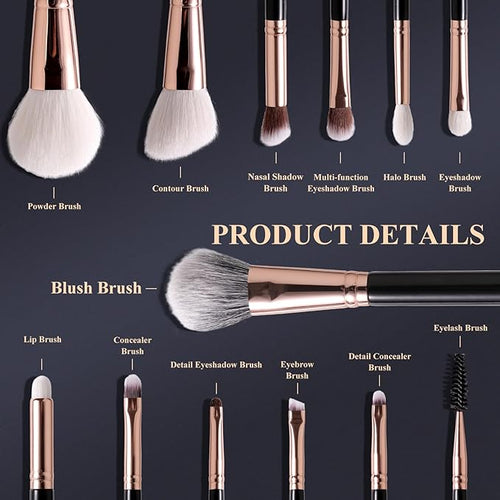 13 Piece Black Makeup Brushes, Face and Eye Makeup Brush Set Ultra Soft Goat Hair&Synthetic Bristles for Powder, Concealer, Blush, Contouring, Blending, Eyeshadow Kits for Beginners, Pros and Artists