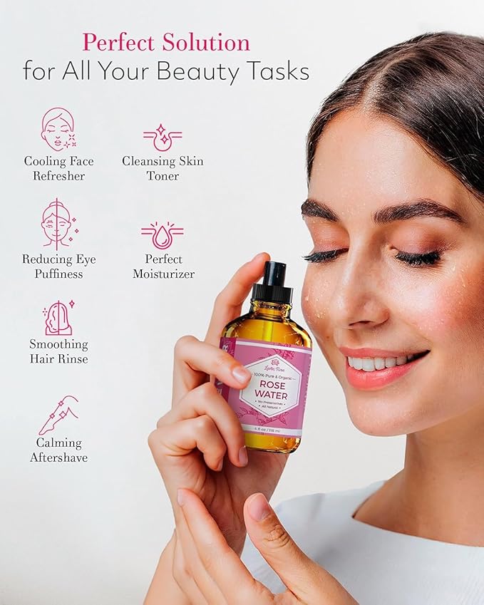 Leven Rose Pure Rose Water Spray for Face, Hair & Body - Hydrating Rosewater Toner & Facial Mist, Natural Moroccan Rosa Damascena, 4 oz