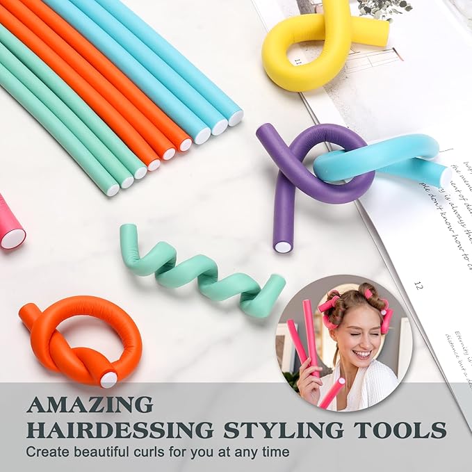 Heatless Hair Curler Set - 30 Flexible Overnight Blowout Rods, Soft Rollers for Long Hair (Small Size)