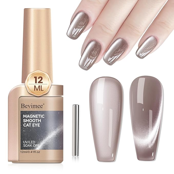 Cat Eye Gel Nail Polish 12ML, Crystal Moonlight Brown Cateye Gel Polish With Magnetic Stick, Magnetic Glitter Holographic Nail Polish Glass Diamond Cats Eye Velvet Gray 1PC