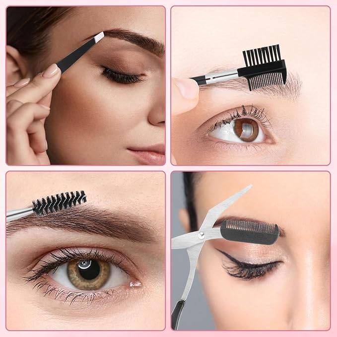 Eyebrow Shaping Grooming Kit Eyebrow Trimming Kit with Razor Eyebrows Scissors Eyebrows Brush for Women & Men (Black, 8Pcs/Set)
