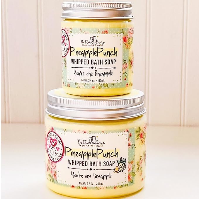 Bella & Bear Pineapple Whipped Soap - Paraben Free - Cruelty-Free Vegan Body Wash And Shave Cream, 6.7oz (6.7 oz)