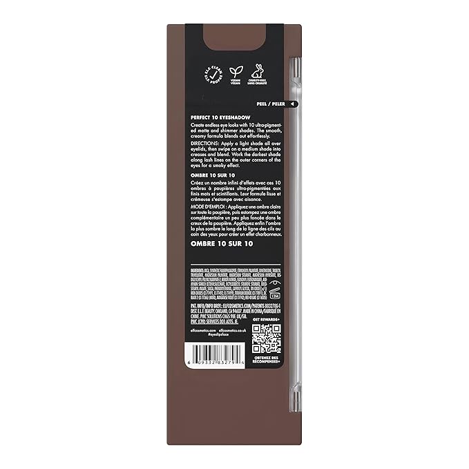 e.l.f. Perfect 10 Eyeshadow Palette, Ten Ultra-pigmented Nude Shades, Blendable Formula, Vegan & Cruelty-free, Everyday Smoky (Packaging May Vary)