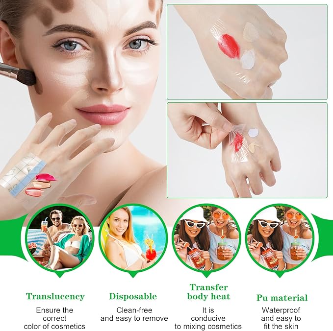Qianyu 50 Pieces Makeup Hand Palette Single Use Makeup Mixing Palette Professional Makeup Artist Must Haves Disposable Transparent Waterproof Cosmetic Tray Adhesive Tape for Women and Girls (50)