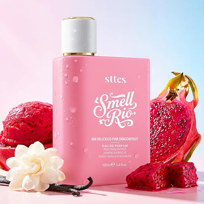 Sttes Smell Rio 08# (Delicious Pink Dragonfruit) Eau de Parfum for Women, Fruity Floral Perfume with Pink Dragonfruit, Lychee, Jasmine, Hibiscus, Vanilla & Sun Musk, 100ml/3.4 Fl Oz