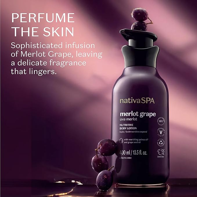 Nativa SPA by O Boticário Merlot Grape Body Lotion, Deep Hydration with Quinoa & Grape Seed Oil for Silky, Firm Skin 13.5 Ounce (400ml)