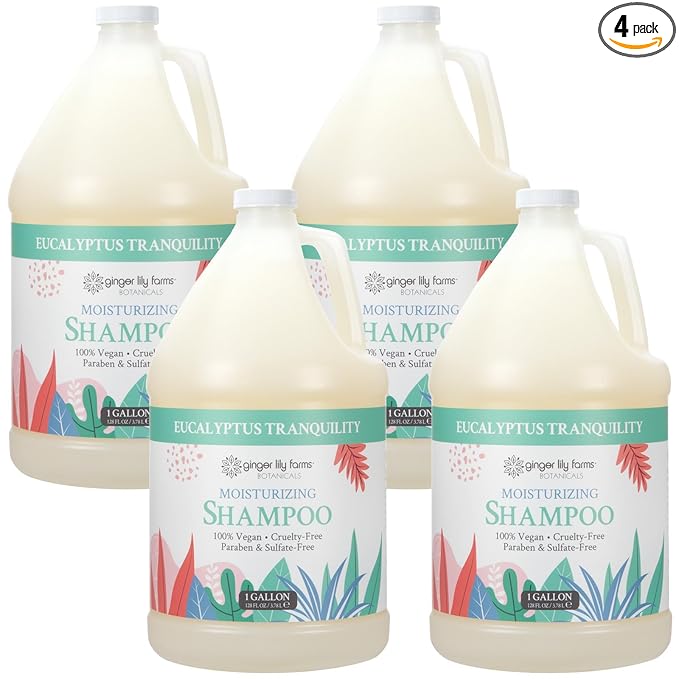 Ginger Lily Farms Botanicals Moisturizing Shampoo for All Hair Types, Eucalyptus Tranquility, 100% Vegan & Cruelty-Free, 1 Gallon (Pack of 4)