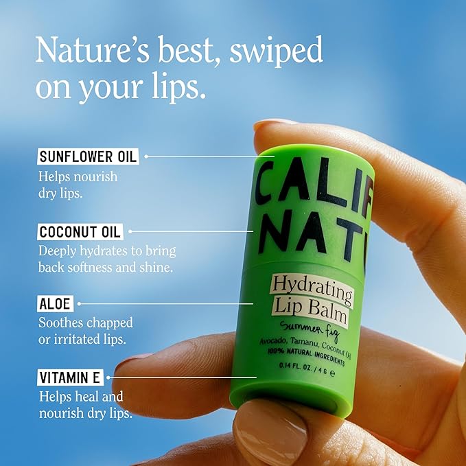 California Naturals Hydrating Lip Balm Duo for Dry Chapped Lips, Petroleum Free, Natural, Cruelty Free, 100% Naturally Derived, Toasted Coconut and Summer Fig, 0.28 oz Each