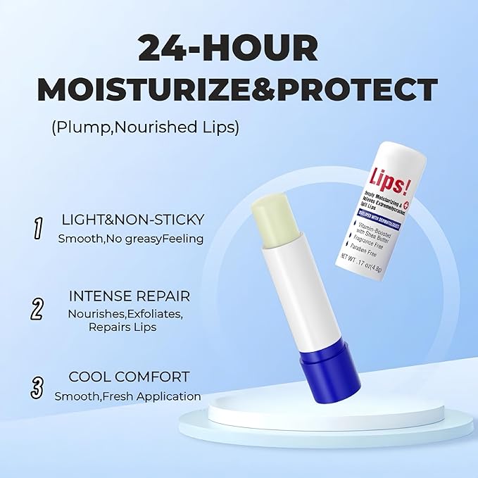 Moisturizing Repairing Lip Balm, 2-Pack,Designed for Chapped Lips, Gently Exfoliates, Deeply Hydrates and Locks in Moisture. Enriched with Shea Butter and Beeswax.