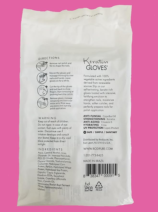 Bodipure Keratin Hand Mask Gloves for Dry Cracked Hands – Deep Moisturizing Cuticle Repair Treatment – Professional Spa Hydrating Gloves for Soft Hands & Nails – 12 Pair Pack