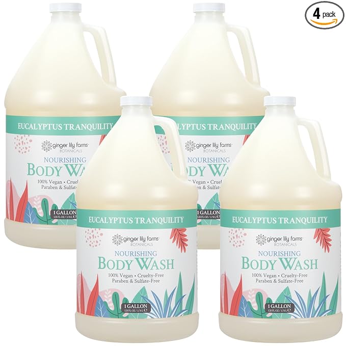 Ginger Lily Farms Botanicals Nourishing Body Wash, Eucalyptus Tranquility, 100% Vegan & Cruelty-Free, 1 Gallon (Pack of 4)