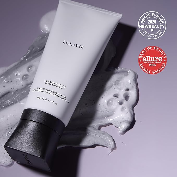 LolaVie Exfoliate & Detox Scalp Shampoo - 6 oz - 2-in-1 Clarifying Shampoo & Scrub with Activated Charcoal & AHAs - Reduces Flaking, Boosts Volume - Color Safe - All Hair Types