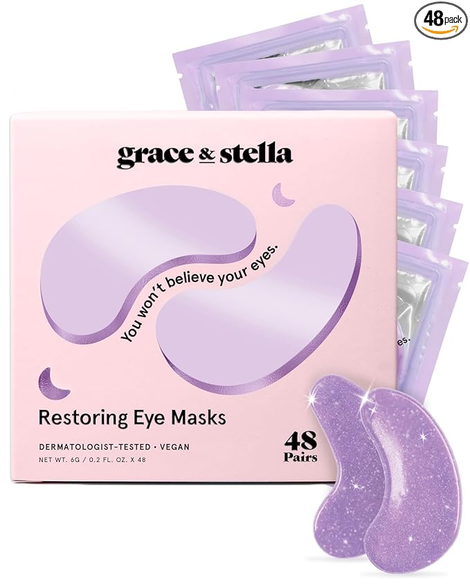 grace & stella Retinol Under Eye Patches for Puffy Eyes and Dark Circles - Restoring Gel Under Eye Masks with Hyaluronic Acid - Vegan Skincare, Self Care Gifts for Women (Purple, 48 Pairs)