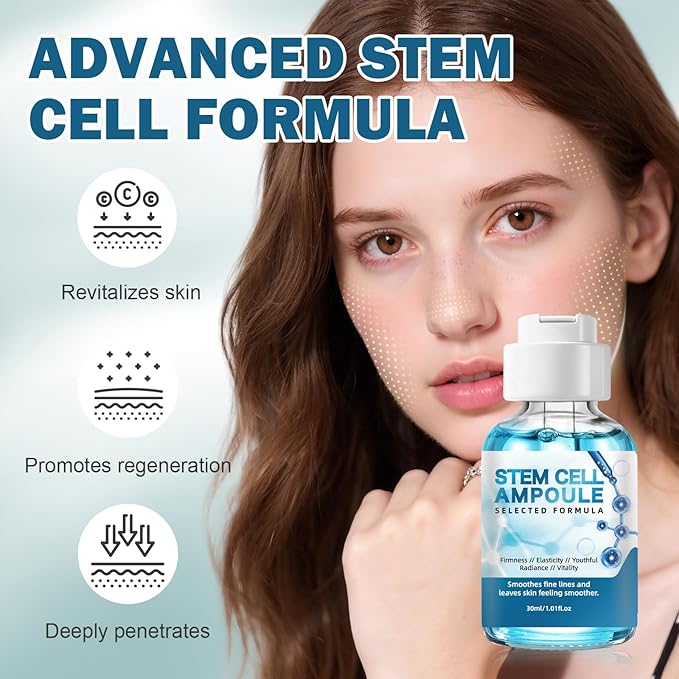 Stem Cell Serum for Face – 2 Pcs Microneedling Serum Ampoule Booster to Use with and without Derma Pen, Korean Anti-Aging Skin Care for Wrinkles, Scars, Hydration & Rejuvenated Skin 1 fl.oz