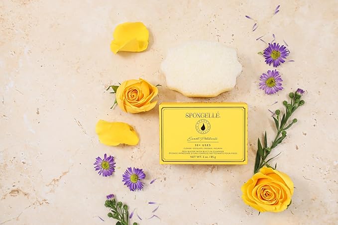 Spongellé Sweet Patchouli Pedi Buffer Bath Sponge | Exfoliating Foot & Heel Scrub | Cleanse, Exfoliate, and Nourish in One Easy Step | Cruelty-Free, Vegan, Dermatologist-Tested, Made in USA