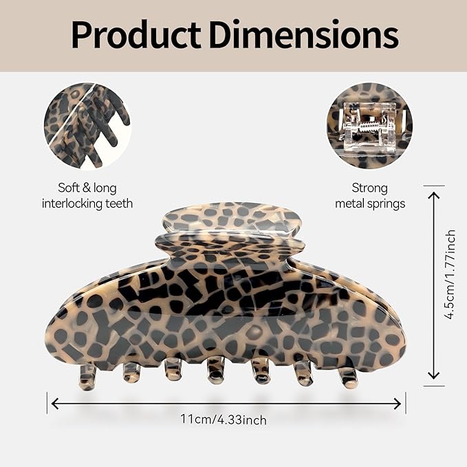 YIERSO Large Hair Claws Clips, Hair Clips for Women, Acetate Claw Clips Hold Non-Slip, 4.33“Jaw Clip Big Barrettes Stylish Hair Accessories for Thick/Nomal/Thin Curly Hair, 2Pack (Black Brown)