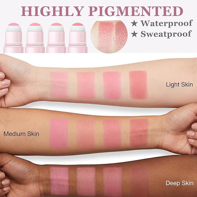 4Pcs Cream Contour Stick Makeup Kit,Shades with Highlighter,Brush Stick,Cream Bronzer for Sculpt the Cheeks,Long-lasting Waterproof Lightweight Contour Set B