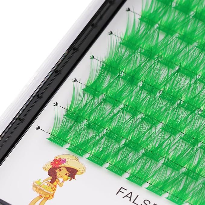 →VAYATOR Wide Stem With Various Colored False Eyelashes D Curl Eyelash String 10-20mm Choose Professional Makeup Personal Eyelash String Grafted Eyelash Extension Cluster（Green -10-12-14-16mm Mixed）