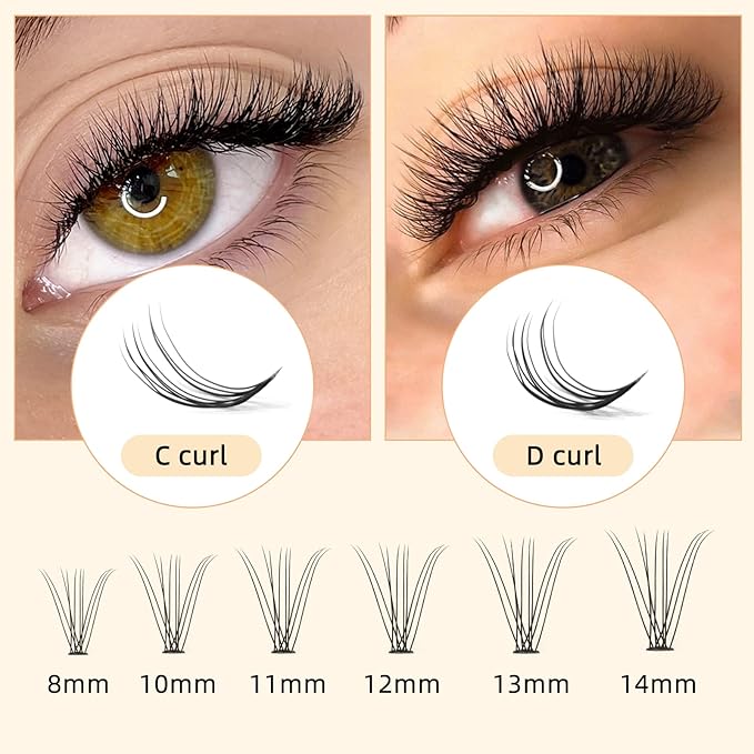 QUEWEL Cluster Lashes 240Pcs Individual Lash 10D 0.10D Curl 14mm Knot-Free Lash Extensions Clusters Lashes Soft&Natural False Eyelashes Individual DIY Eyelash Extension at Home(10D 0.10D 14)