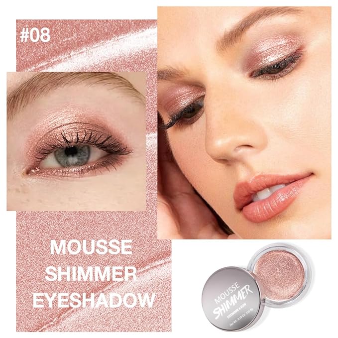 FeiCuiYun Glitter Shimmer Metallic Cream Eyeshadow Palette Makeup, Rose Gold Natural Single Mini Instant Holographic Eyeshadow For Women, Sombras Crema Para Ojos, Talc, Paraben & Cruelty Free