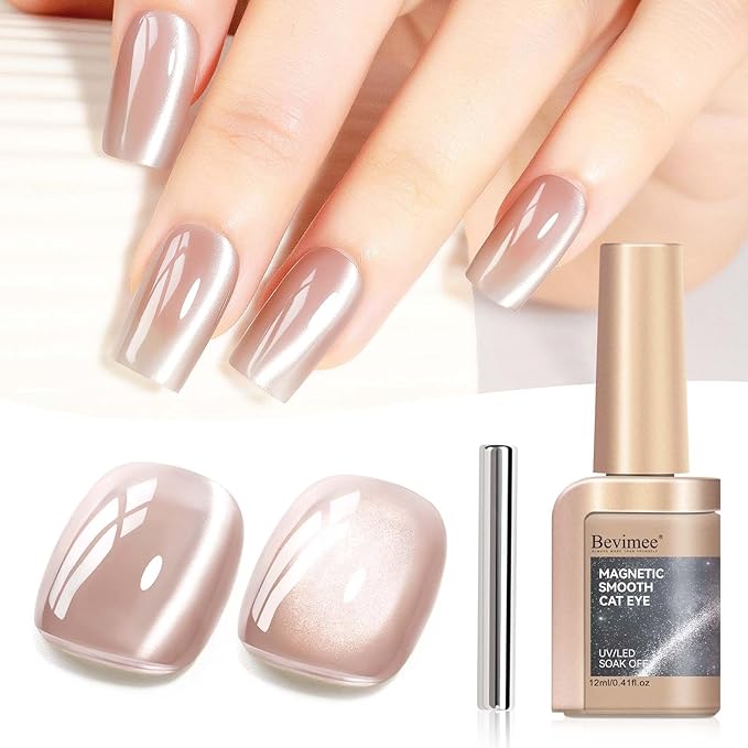 Nude Magnetic Cat Eye Gel Nail Polish Moonlight Nail Polish Smoothie Cateye UV Gel Polish with Magnetic Stick and Nail Lamp, 12ML