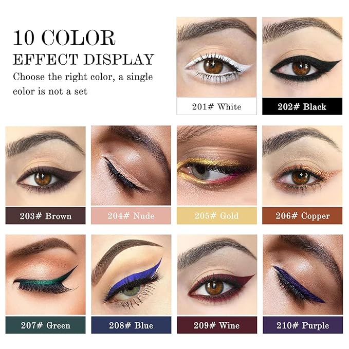 Gel Eyeliner 10 Colors Smooth Cream Matte Eyeliner Gel Longlasting Waterproof and Smudgeproof High Pigment Eyeliner with Brush (02 Black)