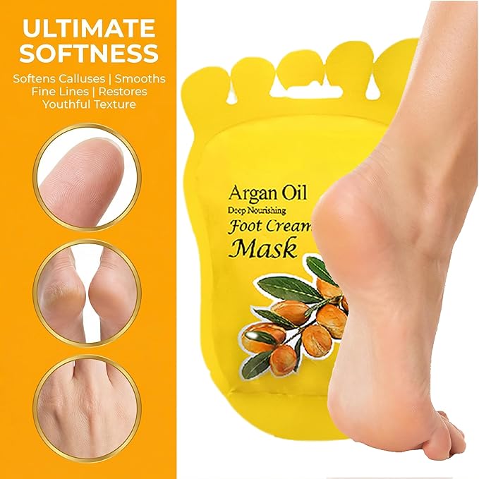 Elitzia Argan Oil Hand Mask & Foot Mask Set 10 Packs (5 Socks & 5 Gloves) Deep Nourishing Moisturizing Hydrating Gloves for Dry Cracked Rough Hands & Feet Self-Care Home Spa for Women Seniors ETAO10