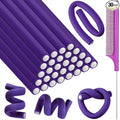 Syhood 30 Pcs 7'' Flexible Curling Rods Twist Foam Hair Rollers Soft Foam No Heat Hair Rods Rollers and 1 Steel Pintail Comb Rat Tail Comb for Women Long Short Hair(Purple,7 x 0.47 Inch)