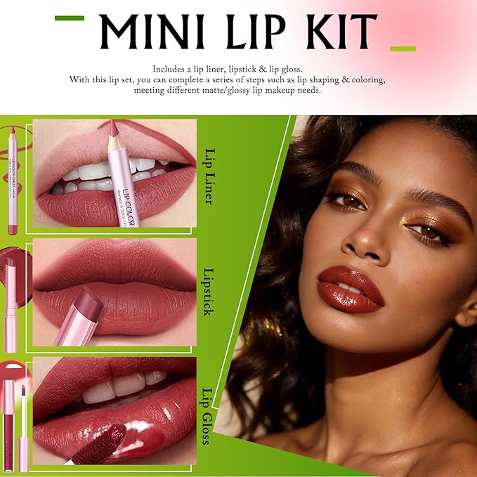 Red Rose Lip Combo Set - Matte Lipstick for Women High Pigment Plumping Lip Liner and Gloss Set Moisturizing Lightweight Liquid Lipstick Smooth Buildable High Shine Daily Lip Makeup Kit