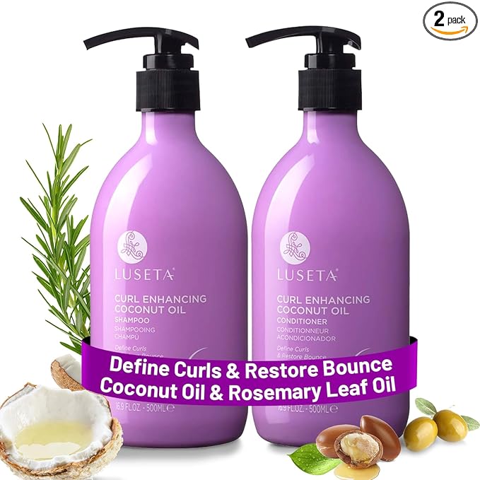 Luseta Curly Hair Shampoo and Conditioner Set with Coconut Oil, Unlimited Bounce and Definition for wavy and Coily hair, Reduce Frizz and Repair Dry Hair, for All Curl Types Sulfate Free 16.9Fl oz×2
