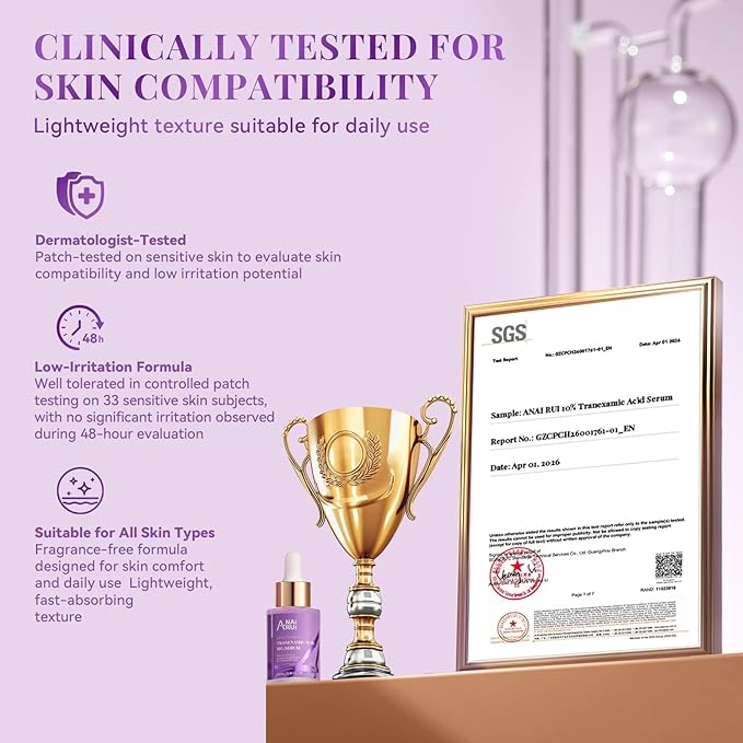ANAI RUI 10% Tranexamic Acid Face Serum with Niacinamide, Kojic Acid, Arbutin & Ceramide, Lightweight Hydrating Serum for Uneven Skin Tone & Smooth Texture, Fragrance-Free, 1.05 Fl Oz