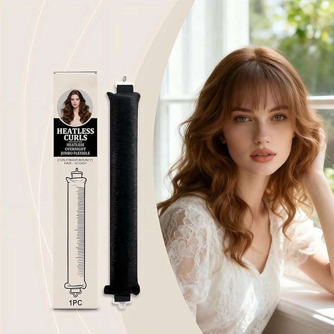 Heatless Hair Curls Overnight Curler - 4 Pcs Curling Rod to Sleep In, Velvet Hair Rollers with Satin Hair Scarf (Black)