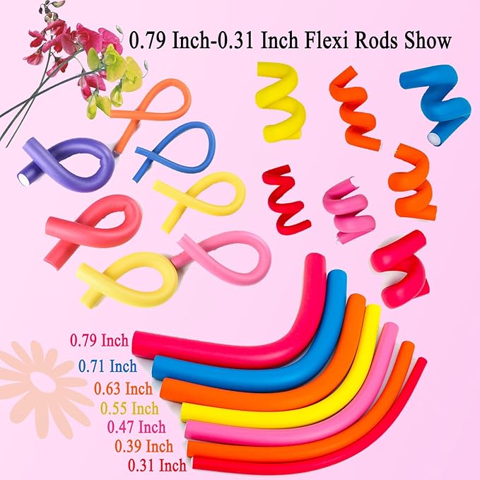 30PCS 9.45" Flexible Curling Rods,Heatless Twist Soft Foam Hair Rollers Home Use for Women Girls Long and Short Hair (0.55 x 9.45 Inch, Random Color)