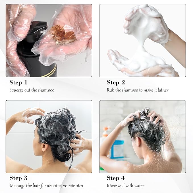 KAISASA Black Hair Dye Shampoo 3 in 1, Hair Color Shampoo for Cover Grey Hair, Natural with Herbal Ingredient for Men and Women (Black)