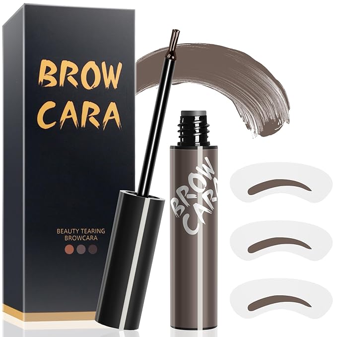 Peel Off Eyebrow Gel - Brow Tattoo with Eyebrow Stencils, Waterproof & Transfer-Proof Brow Gel for Women & Girl Create Fuller & Voluminous-Looking Brows Makeup, 1 Pack (Gray Brown)