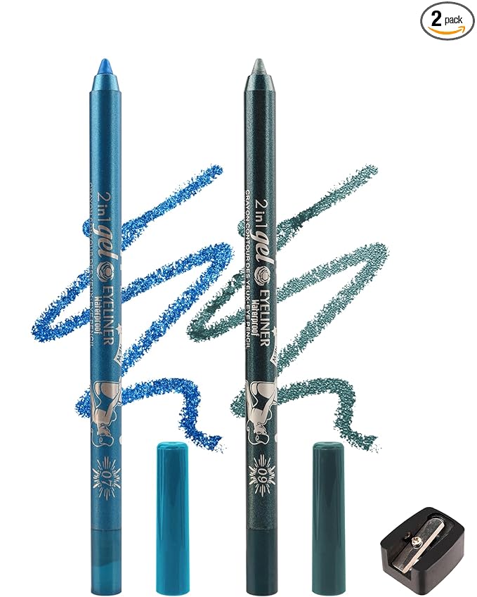 Sky Blue Teal Eyeliner Pencil Gel, Multi-Use Colorful Eyeliner Waterline Waterproof Smudge-Proof Long Stay, High Pigmented Shimmer Cream Eye Liner Pen with Sharpener, Safe for Sensitive Eyes Makeup