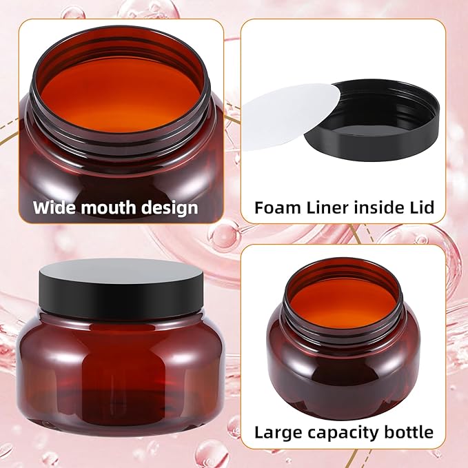 24 Pack 8 Oz Plastic Containers With Lids and Waterproof Label BPA Free - Refillable Transparent Cosmetic Containers for Body Butter,Sugar Scrubs,Cream,Lotions,Candy,Bath Salt (Brown, 8 oz)