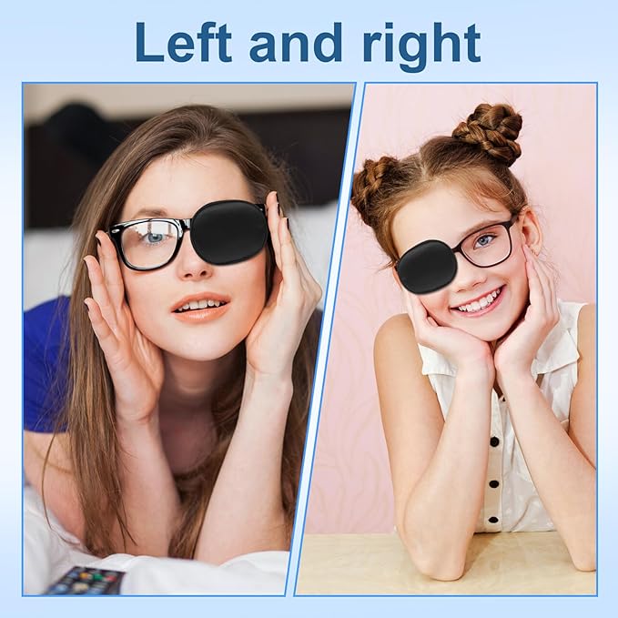 eZAKKA Eye Patches for Adults Kids, Eye Patch for Glasses, Medical Soft Eye Patch for Lazy Eye Amblyopia Strabismus and After Surgery (Black+Black)(Wider Version)