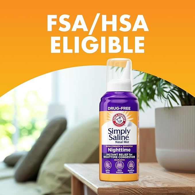 ARM & HAMMER Simply Saline Nighttime Nasal Mist 4.6oz- Instant Relief for SEVERE Congestion- One 4.6oz Bottle