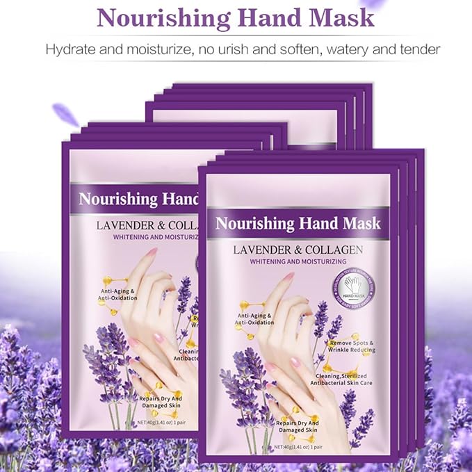 VolksRose Lavender Hand Mask Gloves - Overnight Hand Moisturizing Gloves for Dry Cracked Hands Repair, 5 Pairs Softening Spa Treatment for Rough Skin, Self Care Gifts Set for Women, Stocking Stuffers