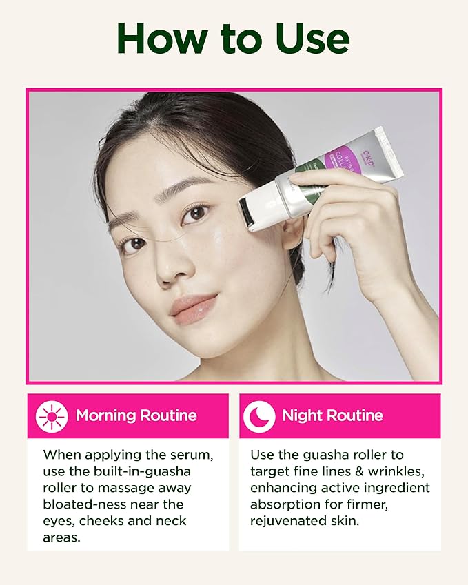 CKD Retino Collagen Guasha Serum with Stainless Steel Roller, Lifting & Firming Face Serum for Wrinkle Care, Collagen Boosting Hydrating Anti-Aging for Radiant Skin, Korean Skincare, 1.35 fl oz